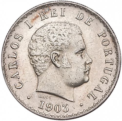 500 Réis ( Cinco Tostôes ) Obverse Image minted in PORTUGAL in 1903 (1889-08 - Carlos I)  - The Coin Database