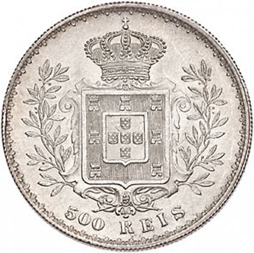 500 Réis ( Cinco Tostôes ) Reverse Image minted in PORTUGAL in 1891 (1889-08 - Carlos I)  - The Coin Database
