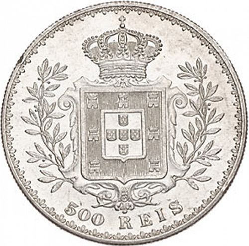 500 Réis ( Cinco Tostôes ) Reverse Image minted in PORTUGAL in 1892 (1889-08 - Carlos I)  - The Coin Database