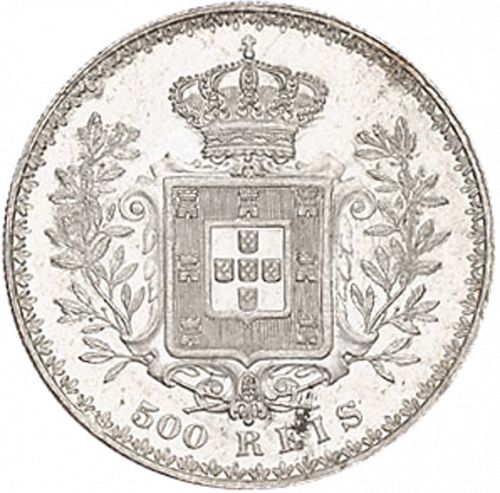 500 Réis ( Cinco Tostôes ) Reverse Image minted in PORTUGAL in 1907 (1889-08 - Carlos I)  - The Coin Database