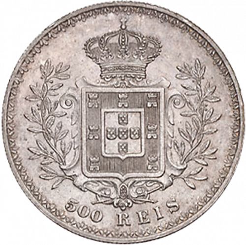 500 Réis ( Cinco Tostôes ) Reverse Image minted in PORTUGAL in 1908 (1889-08 - Carlos I)  - The Coin Database