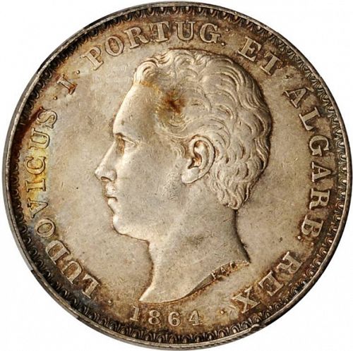 500 Réis ( 5 Tostôes ) Obverse Image minted in PORTUGAL in 1864 (1861-89 - Luis I)  - The Coin Database