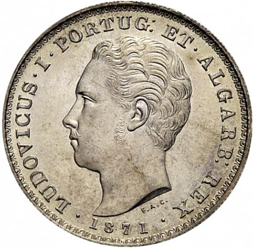 500 Réis ( 5 Tostôes ) Obverse Image minted in PORTUGAL in 1871 (1861-89 - Luis I)  - The Coin Database