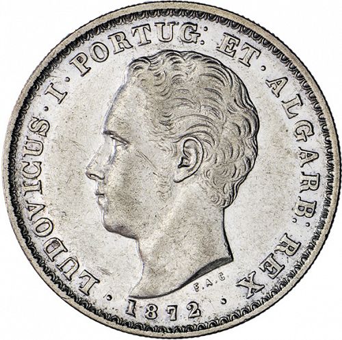500 Réis ( 5 Tostôes ) Obverse Image minted in PORTUGAL in 1872 (1861-89 - Luis I)  - The Coin Database