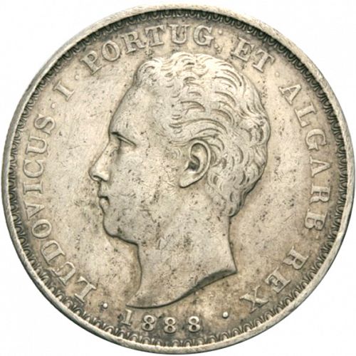 500 Réis ( 5 Tostôes ) Obverse Image minted in PORTUGAL in 1888 (1861-89 - Luis I)  - The Coin Database