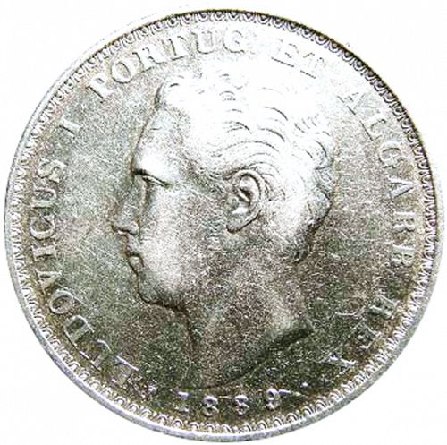 500 Réis ( 5 Tostôes ) Obverse Image minted in PORTUGAL in 1889 (1861-89 - Luis I)  - The Coin Database