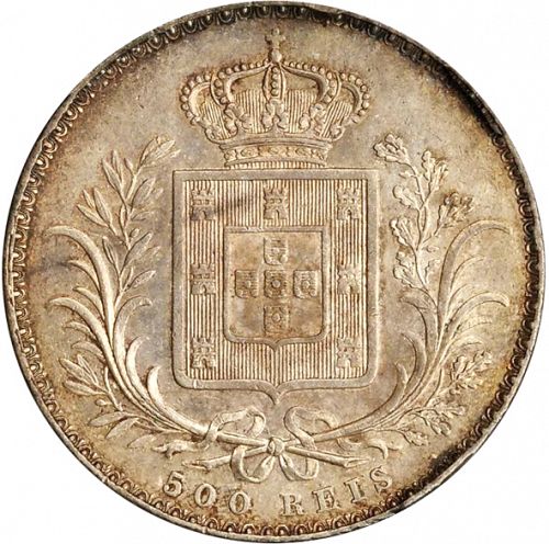 500 Réis ( 5 Tostôes ) Reverse Image minted in PORTUGAL in 1864 (1861-89 - Luis I)  - The Coin Database