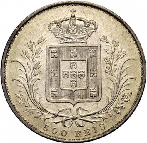 500 Réis ( 5 Tostôes ) Reverse Image minted in PORTUGAL in 1871 (1861-89 - Luis I)  - The Coin Database