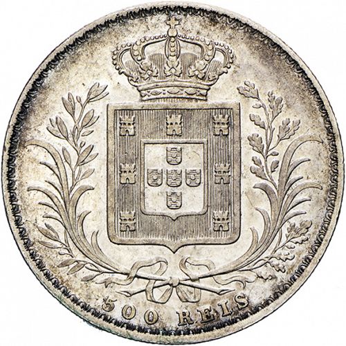 500 Réis ( 5 Tostôes ) Reverse Image minted in PORTUGAL in 1872 (1861-89 - Luis I)  - The Coin Database