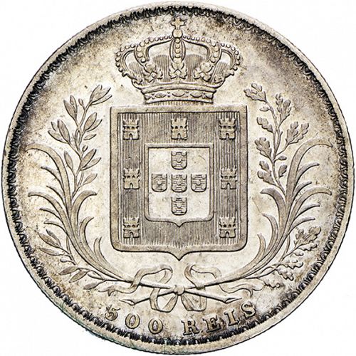 500 Réis ( 5 Tostôes ) Reverse Image minted in PORTUGAL in 1872 (1861-89 - Luis I)  - The Coin Database