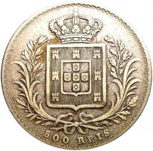 500 Réis ( 5 Tostôes ) Reverse Image minted in PORTUGAL in 1875 (1861-89 - Luis I)  - The Coin Database