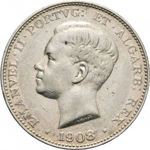 500 Réis Obverse Image minted in PORTUGAL in 1908 (1908-10 - Manuel II)  - The Coin Database