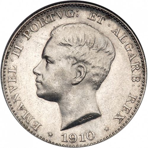 500 Réis Obverse Image minted in PORTUGAL in 1910 (1908-10 - Manuel II)  - The Coin Database