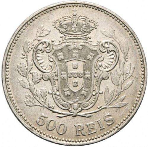 500 Réis Reverse Image minted in PORTUGAL in 1908 (1908-10 - Manuel II)  - The Coin Database