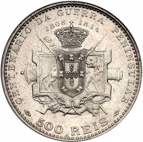 500 Réis Reverse Image minted in PORTUGAL in 1910 (1908-10 - Manuel II)  - The Coin Database
