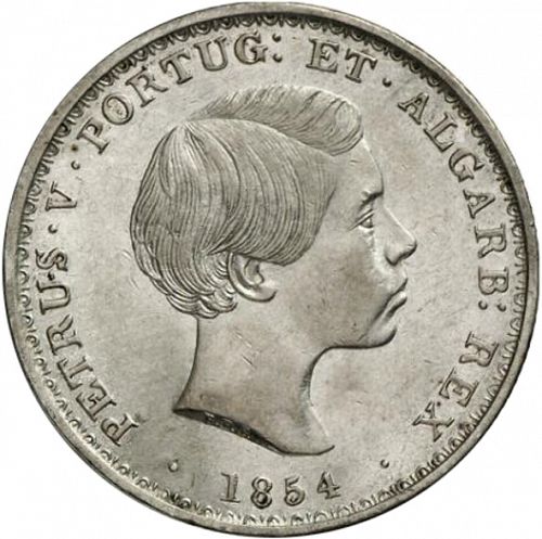 500 Réis ( 5 Tostôes ) Obverse Image minted in PORTUGAL in 1854 (1853-61 - Pedro V)  - The Coin Database