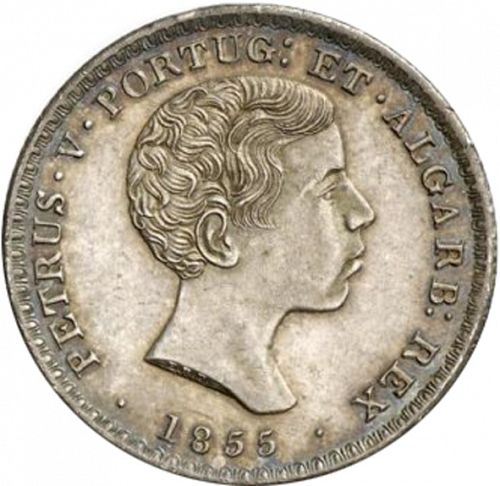500 Réis ( 5 Tostôes ) Obverse Image minted in PORTUGAL in 1855 (1853-61 - Pedro V)  - The Coin Database