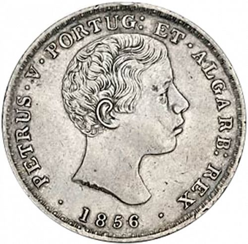 500 Réis ( 5 Tostôes ) Obverse Image minted in PORTUGAL in 1856 (1853-61 - Pedro V)  - The Coin Database