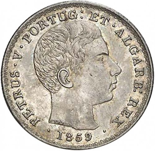 500 Réis ( 5 Tostôes ) Obverse Image minted in PORTUGAL in 1859 (1853-61 - Pedro V)  - The Coin Database