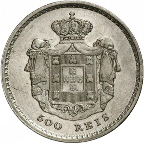 500 Réis ( 5 Tostôes ) Reverse Image minted in PORTUGAL in 1854 (1853-61 - Pedro V)  - The Coin Database