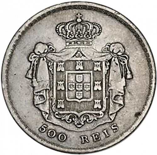 500 Réis ( 5 Tostôes ) Reverse Image minted in PORTUGAL in 1856 (1853-61 - Pedro V)  - The Coin Database