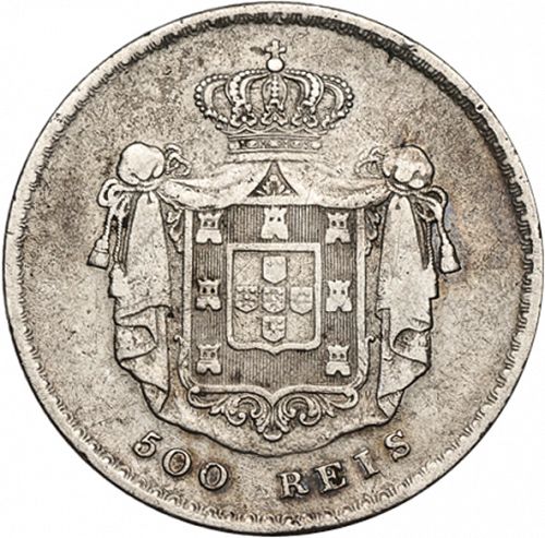 500 Réis ( 5 Tostôes ) Reverse Image minted in PORTUGAL in 1858 (1853-61 - Pedro V)  - The Coin Database
