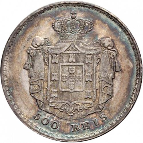 500 Réis ( 5 Tostôes ) Reverse Image minted in PORTUGAL in 1859 (1853-61 - Pedro V)  - The Coin Database