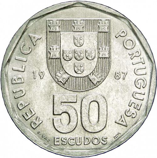 50 Escudos Obverse Image minted in PORTUGAL in 1987 (1986-01 - República <small> - New Design</small>)  - The Coin Database