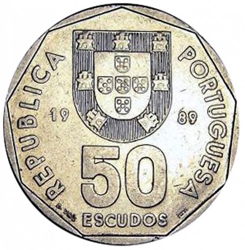 50 Escudos Obverse Image minted in PORTUGAL in 1989 (1986-01 - República <small> - New Design</small>)  - The Coin Database