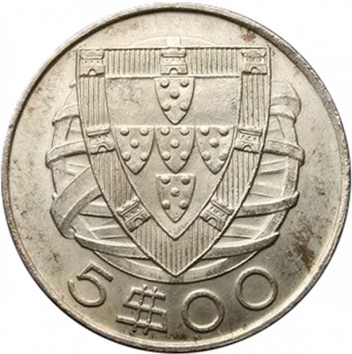 5 Escudos Reverse Image minted in PORTUGAL in 1943 (1910-01 - República)  - The Coin Database