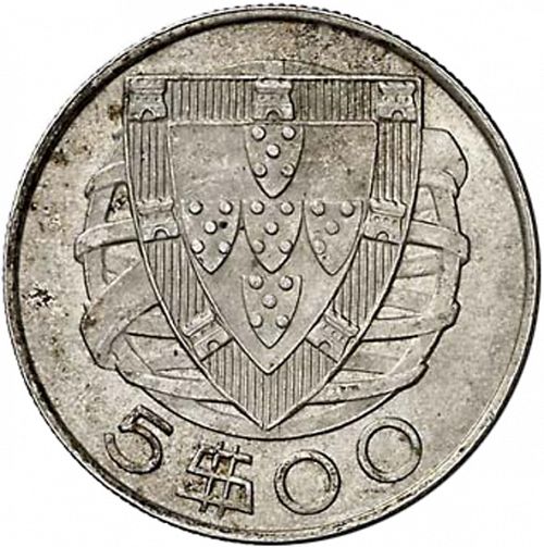 5 Escudos Reverse Image minted in PORTUGAL in 1946 (1910-01 - República)  - The Coin Database