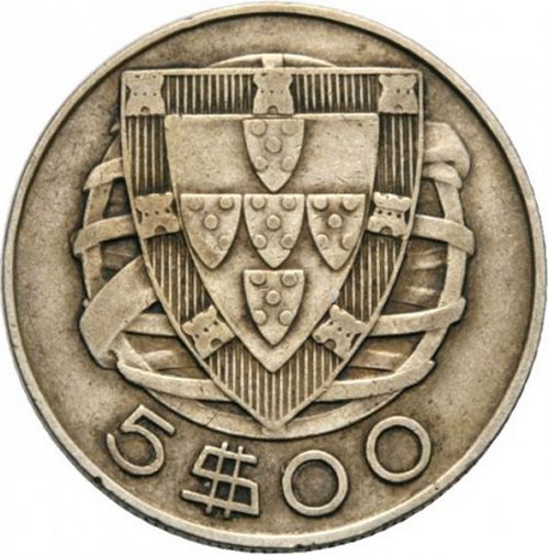 5 Escudos Reverse Image minted in PORTUGAL in 1947 (1910-01 - República)  - The Coin Database