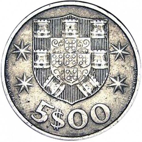 5 Escudos Reverse Image minted in PORTUGAL in 1964 (1910-01 - República)  - The Coin Database