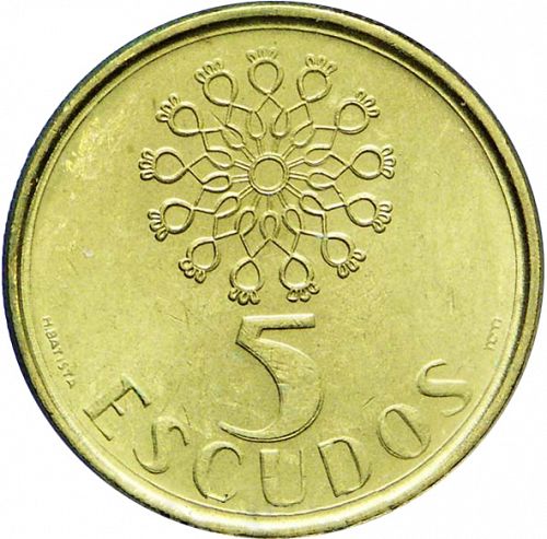 5 Escudos Reverse Image minted in PORTUGAL in 1986 (1986-01 - República <small> - New Design</small>)  - The Coin Database