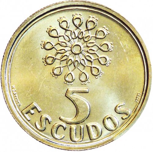 5 Escudos Reverse Image minted in PORTUGAL in 1998 (1986-01 - República <small> - New Design</small>)  - The Coin Database