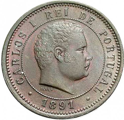 5 Réis Obverse Image minted in PORTUGAL in 1891 (1889-08 - Carlos I)  - The Coin Database