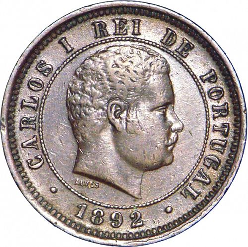 5 Réis Obverse Image minted in PORTUGAL in 1892 (1889-08 - Carlos I)  - The Coin Database