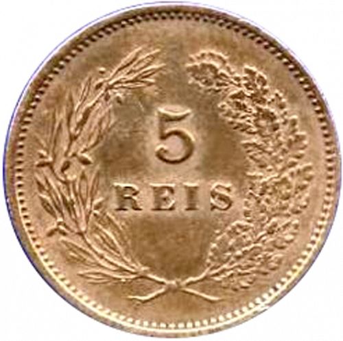 5 Réis Reverse Image minted in PORTUGAL in 1890 (1889-08 - Carlos I)  - The Coin Database