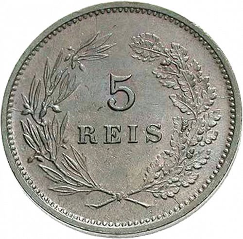 5 Réis Reverse Image minted in PORTUGAL in 1891 (1889-08 - Carlos I)  - The Coin Database