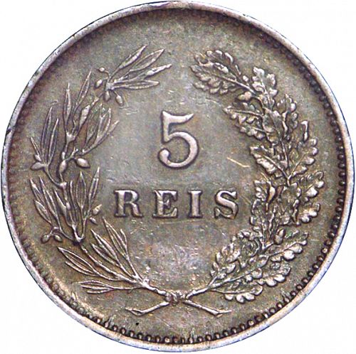 5 Réis Reverse Image minted in PORTUGAL in 1892 (1889-08 - Carlos I)  - The Coin Database