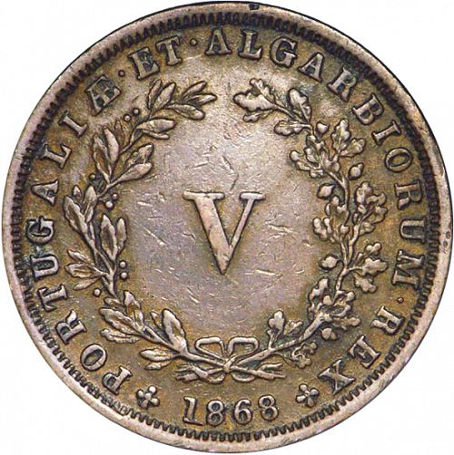 5 Réis Reverse Image minted in PORTUGAL in 1868 (1861-89 - Luis I)  - The Coin Database