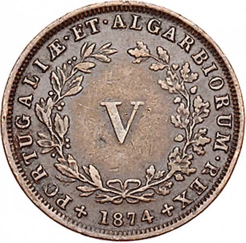 5 Réis Reverse Image minted in PORTUGAL in 1874 (1861-89 - Luis I)  - The Coin Database