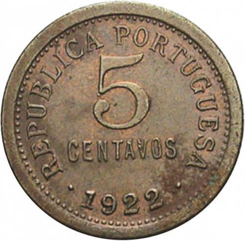 5 Centavos Reverse Image minted in PORTUGAL in 1922 (1910-01 - República)  - The Coin Database