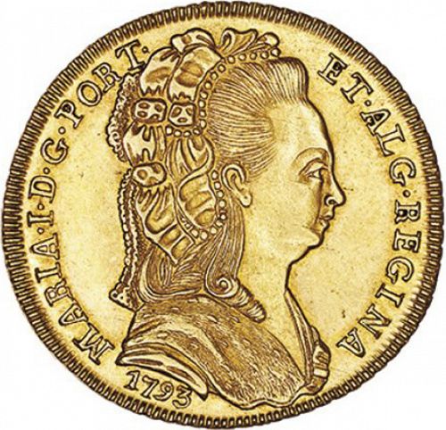 6400 Réis ( Peça ) Obverse Image minted in PORTUGAL in 1793 (1786-99 - Maria I)  - The Coin Database