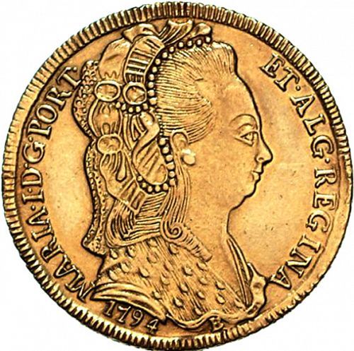 6400 Réis ( Peça ) Obverse Image minted in PORTUGAL in 1794B (1786-99 - Maria I)  - The Coin Database