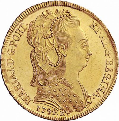 6400 Réis ( Peça ) Obverse Image minted in PORTUGAL in 1794R (1786-99 - Maria I)  - The Coin Database
