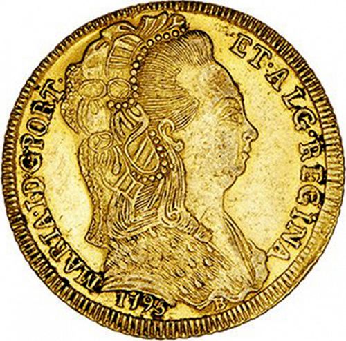 6400 Réis ( Peça ) Obverse Image minted in PORTUGAL in 1795B (1786-99 - Maria I)  - The Coin Database