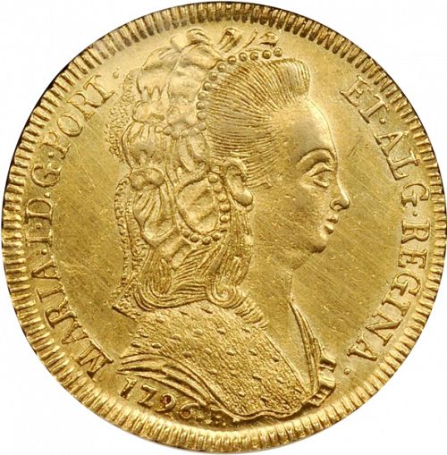 6400 Réis ( Peça ) Obverse Image minted in PORTUGAL in 1796R (1786-99 - Maria I)  - The Coin Database