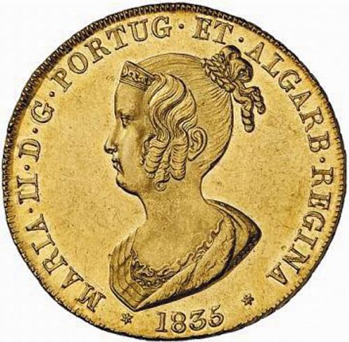 7500 Réis ( Peça ) Obverse Image minted in PORTUGAL in 1835 (1834-39 - Maria II)  - The Coin Database