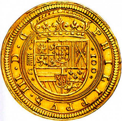 100 Escudos Obverse Image minted in SPAIN in 1609C (1598-21  -  FELIPE III)  - The Coin Database